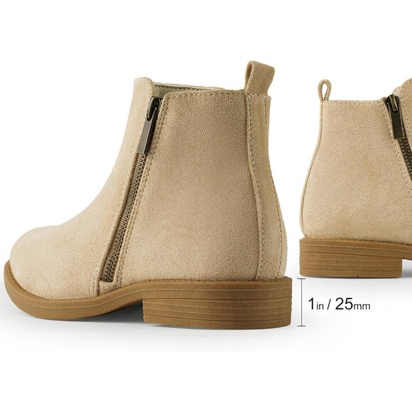 Women's Beige Sand Ankle Boots Short Flat Low Heel Dress Chelsea Casual Classic - Picture 3 of 9